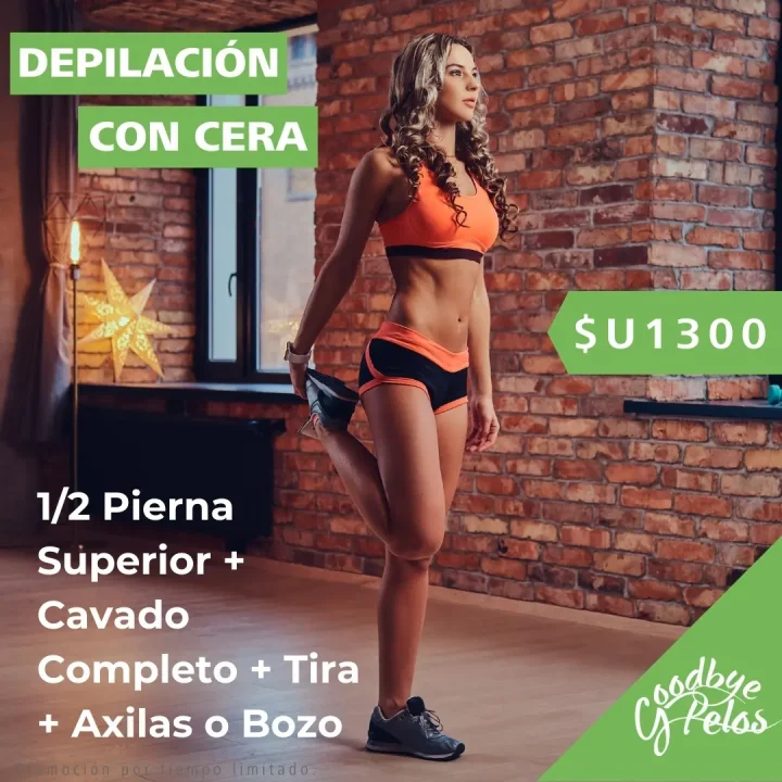 Promoción en Depilación Femenina con Cera Sistema Español en Media Pierna Superior, Cavado Completo, Tira y Axilas o Bozo. Precio Promocional $U1300